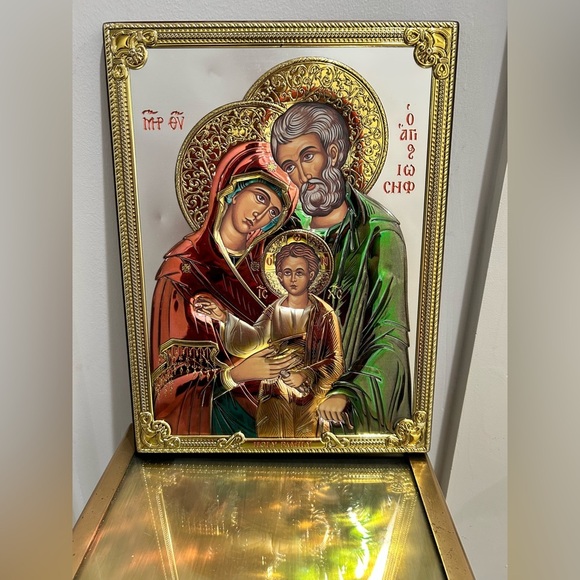 Holy Family Icon Sterling Silver On Wood Base - Picture 1 of 5